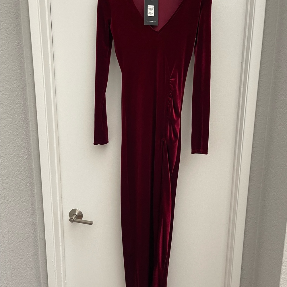 Fashion Nova Deep Red Long Sleeve Dress